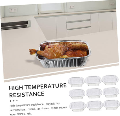 PRETYZOOM Square Aluminum Foil Tray Lid – 10 Sets of BBQ Grill Baking Containers Food Takeout Boxes Oven Safe for Air Fryers and Meal Prep