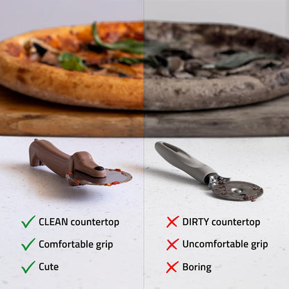 Peleg Design Puperoni Cute Pizza Cutter Wheel – Dog-Shaped Plastic Pizza Cutter Wheel with Stainless Steel Blade & Durable Plastic Handle, Funny Pizza Gifts