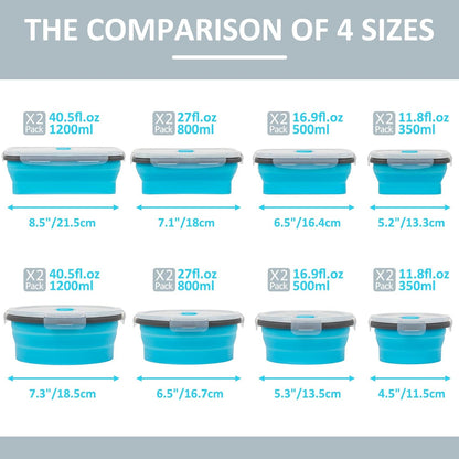Collapsible Silicone Food Storage Containers Set with Lid & Air Vent,Foldable Lunch Containers(4PCS,Blue,27oz)