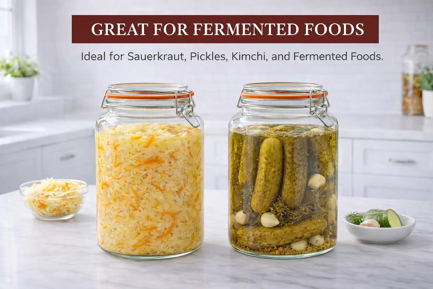 1 Gallon Glass Jars, Wide Mouth Airtight Lids, Food Storage 2 Pack