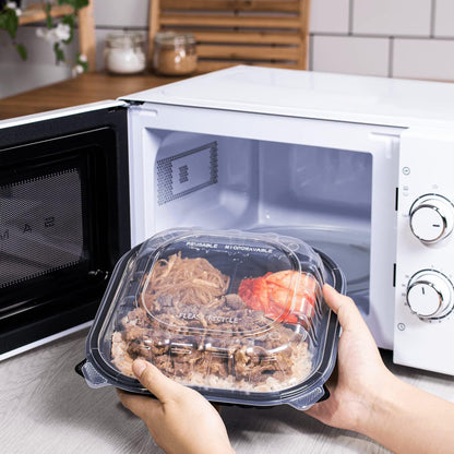 Karat Premium PP Hinged Container [150 ct], Take Out Food Containers - Case (9"x9", 3 compartments)