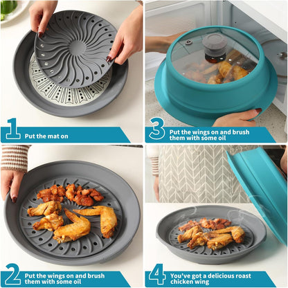 Collapsible Microwave Splatter Lid with Vented Tempered Glass Cover Wok Lid for Microwave Safe, Stockpot Steamer Pot Pan Round Bowl 6" 7" 8" 9" 10" 11" 12" Universal Multifunction Silicone Cover