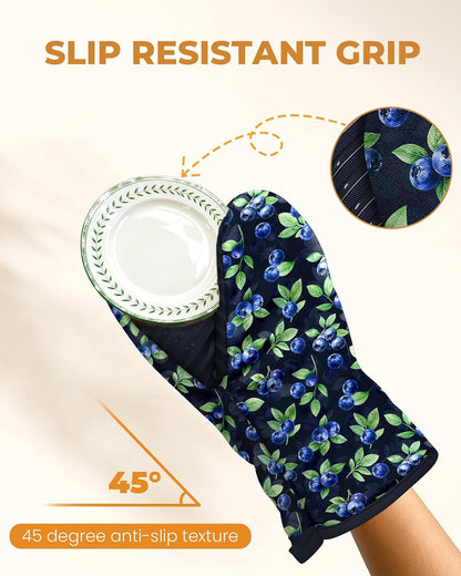 100% Thick Cotton Mini Oven Mitts Silicone Grip Lemon & Birds
