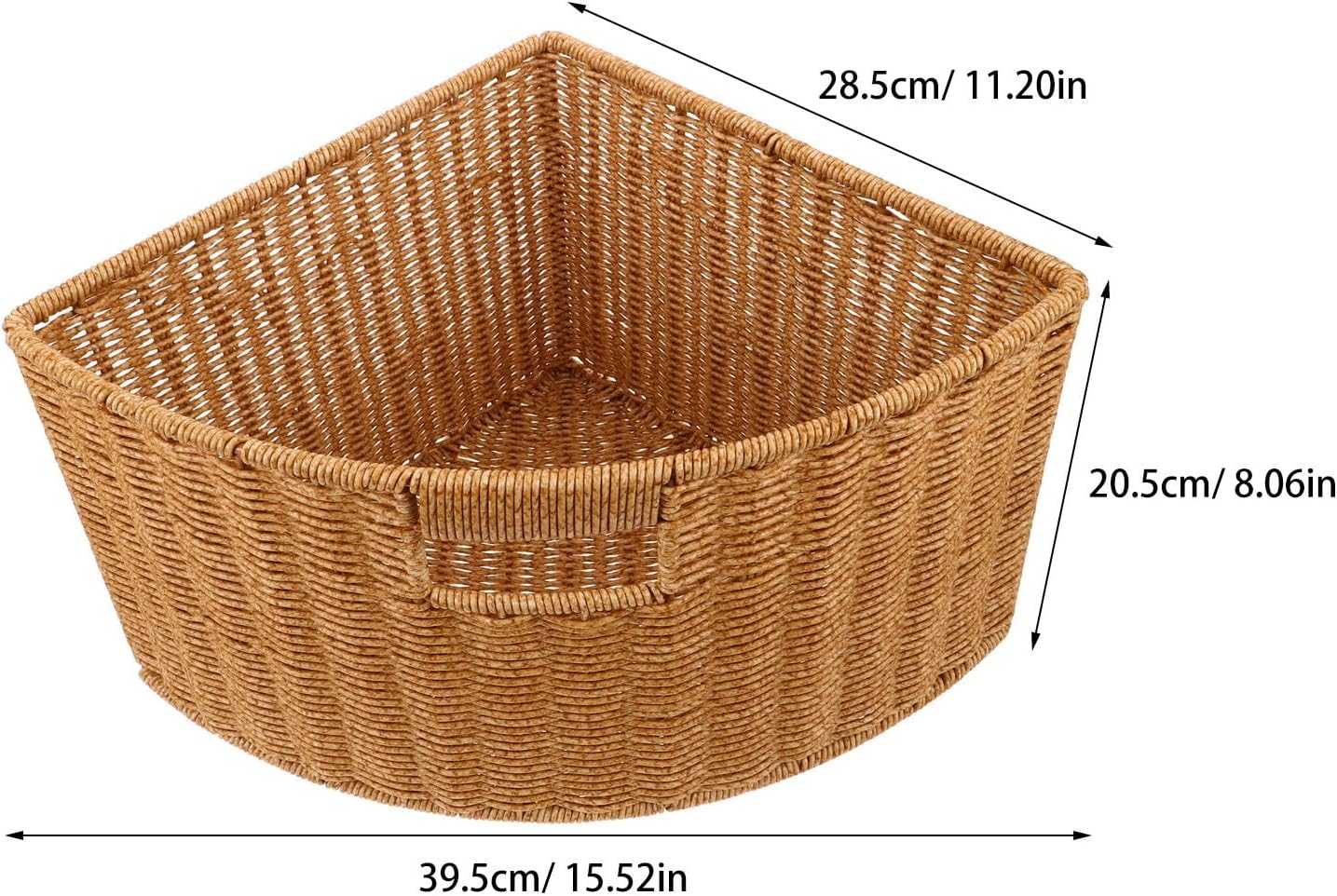 Woven Triangle Corner Storage Basket: Plastic Rattan Triangle Laundry Basket Organizer Bin with Handles for Shelf, Space Saving Triangular Container for Bathroom Bedroom Countertop and Kitchen Cabinet