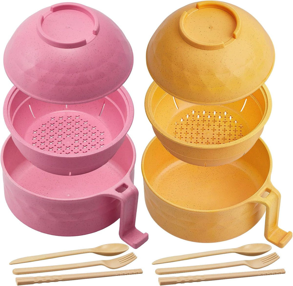 2 Sets 40 oz Microwave Ramen Bowl with Handles, Yellow,Orange