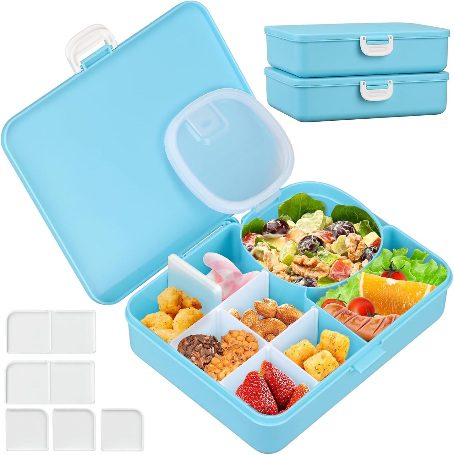 JOOPETALK Kids Snackle Lunch Box with Leak-Proof Snack Container, 8 Compartments with Detachable Dividers, BPA-Free, Dishwasher Safe – Bento Box for School & Travel(Blue)