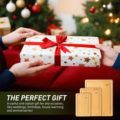 3 Packs Bamboo Cutting Board Set with Non Slip Feet and Over Sink Nice Solid Thick Wood Juice Groove Chopping Board Extra Large Big Small Best Hardwood Kitchen Counter Organic Vegetable