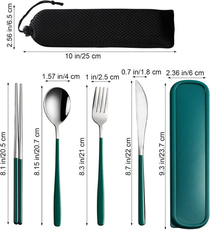 VANRA 4-Piece Portable Travel Utensils Set with Case 18/8 Stainless Steel Flatware Set Reusable Cutlery Set with Fork Spoon Knife Chopstick for Lunch Travel Camping School Work Picnic (Pink)