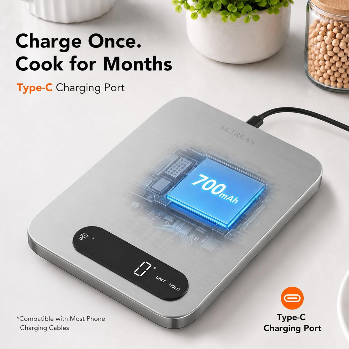 Ultrean Food Scale, Digital Kitchen Scale with LCD Display, Weight Grams and Ounces for Baking Cooking and Meal Prep, 6 Units with Tare Function, 304 Stainless Steel, 11lb (Batteries Included)