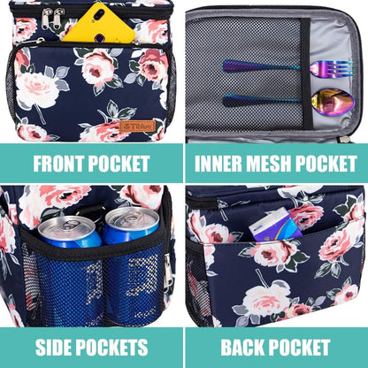 Tiblue Insulated Lunch Bag for Women/Men, Reusable Lunch Box for Office Work School Picnic,Leakproof Freezable Cooler Bag with Adjustable Shoulder Strap for Kid/Adult(Medium, Black & White Stripes)