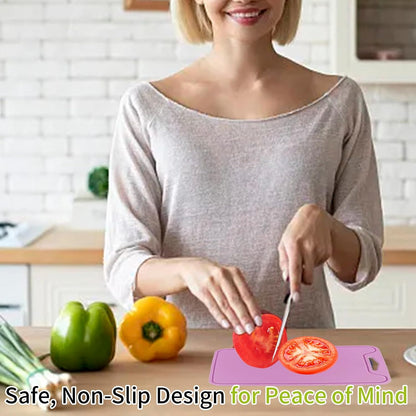 Silicone Cutting Board for Kitchen, 11.8''x 8.6'' Flexible Cutting Boards, BPA Free Non Slip Cutting Mat for Meat, Vegetables and Fruit with Easy Grip Handle, Dishwasher Safe (Deep purple)