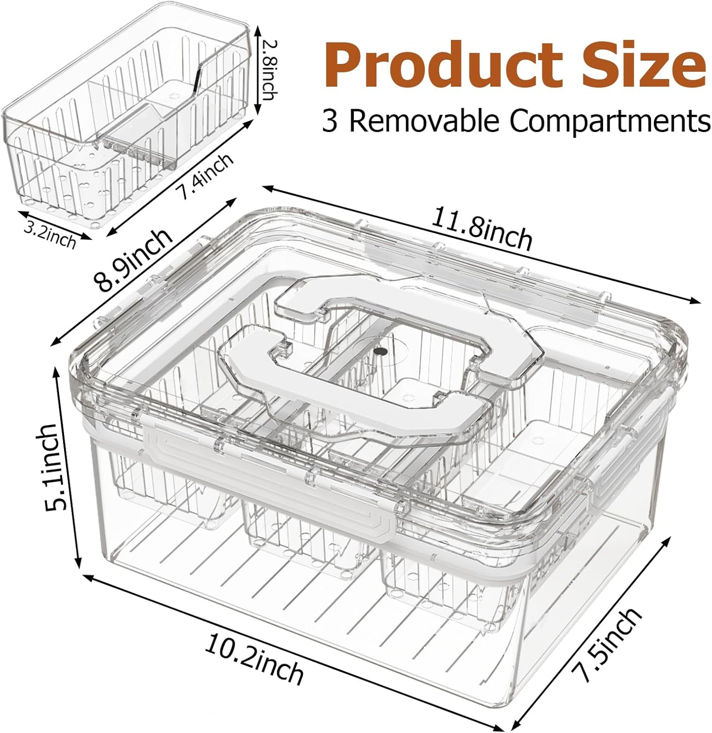 Sorgion Ice Chilled Condiment Caddy with Portable Handle, 3 Compartment Serving Tray with Ice Chamber, Clear Garnish Tray for Bar, Taco Party, BBQ, Picnic & Fruit White