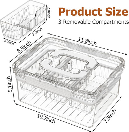 Sorgion Ice Chilled Condiment Caddy with Portable Handle, 3 Compartment Serving Tray with Ice Chamber, Clear Garnish Tray for Bar, Taco Party, BBQ, Picnic & Fruit White