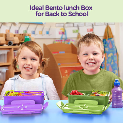 Jelife Bento Lunch Box for Kids - Leakproof Large Bento-Style with 4 Compartments Portions Lunchbox with Tableware Back to School, Reusable On-the-Go Meal and Snack Packing, Blue