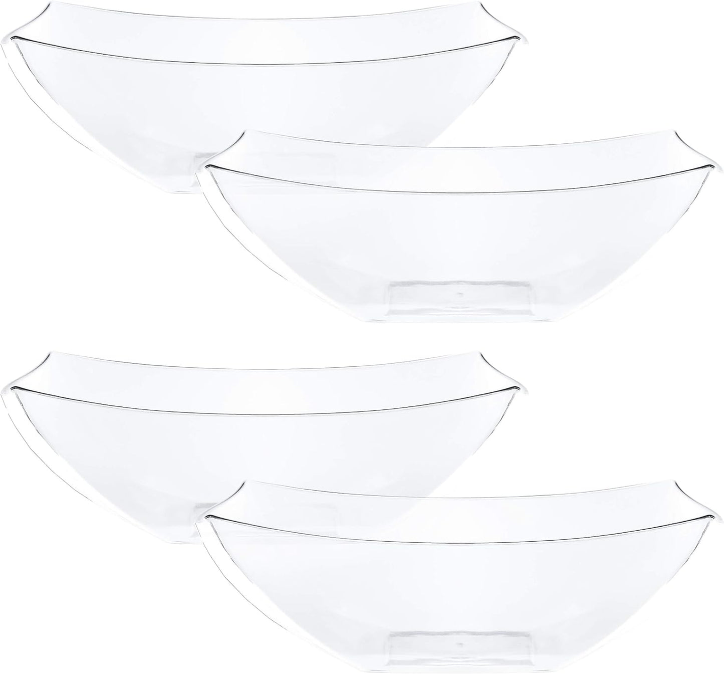 PLASTICPRO Disposable Square Serving Bowls, Party Snack or Salad Bowl, Plastic Clear or White Pack of 4 (16 OUNCE, White)