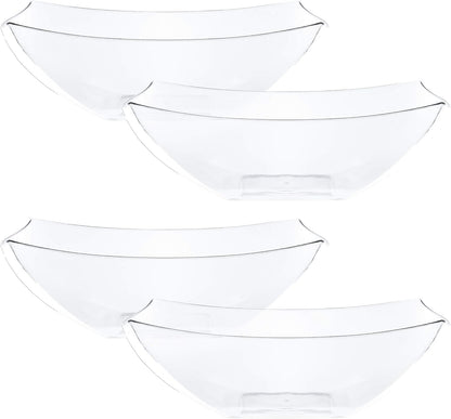 PLASTICPRO Disposable Square Serving Bowls, Party Snack or Salad Bowl, Plastic Clear or White Pack of 4 (16 OUNCE, White)