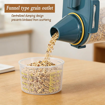 2 Pcs 3.17 Qt/3 L Bird Seed Storage Container Airtight- Portable Bird Food Container with Airtight Measuring Cup, Clear Pet Parrot Seed Dispenser for Birds Food Chicken Feed Storage, Blue Lid