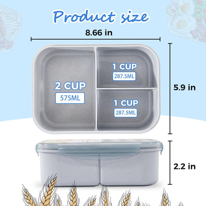 MISS BIG® Bento Box,Bento Box Adult,Lunch Box,Leak Proof Lunch Containers,No BPAs and No Chemical Dyes Bento Lunch Box,Dishwasher and Microwave Safe Lunch Containers for Adults(1900ml Gray)