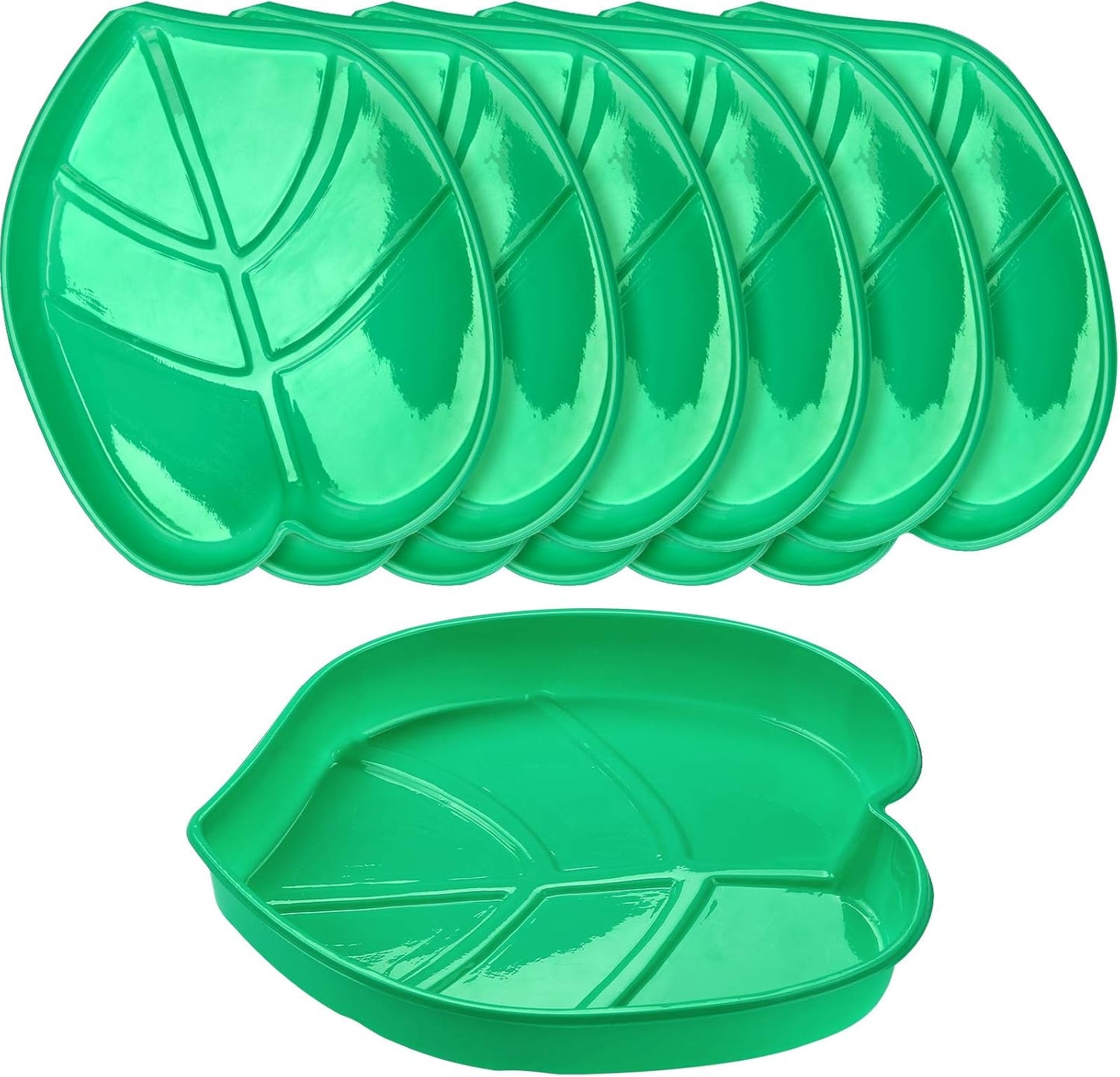 Zopeal 12 Pieces Palm Leaf Plates Hawaii Style Snack Tray Reusable Cookies Candy Dip Palm Leaf Serving Platter Green Plastic Food Tray Luau Party Plates for Jungle Safari Tropical Birthday Supplies