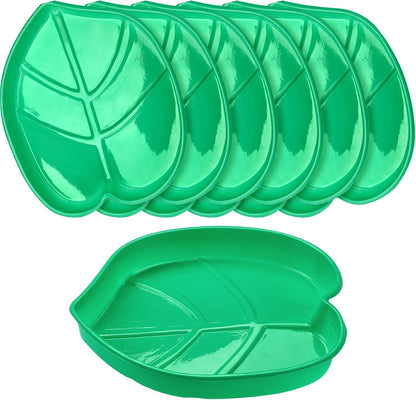 Zopeal 12 Pieces Palm Leaf Plates Hawaii Style Snack Tray Reusable Cookies Candy Dip Palm Leaf Serving Platter Green Plastic Food Tray Luau Party Plates for Jungle Safari Tropical Birthday Supplies