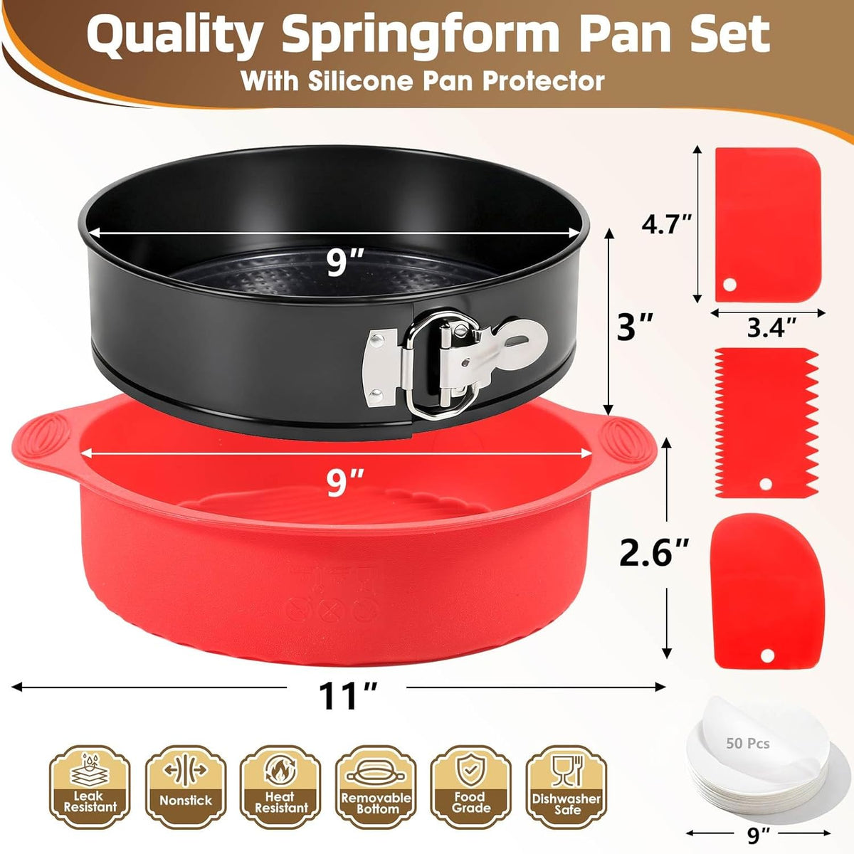 9 Inch Nonstick Springform Pan Cheesecake Pan with Removable Bottom