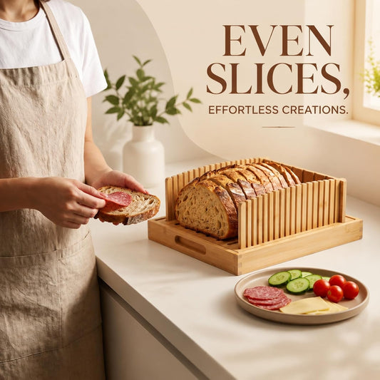 Bamboo Bread Slicer for Homemade Breads, Adjustable Cutting Guide