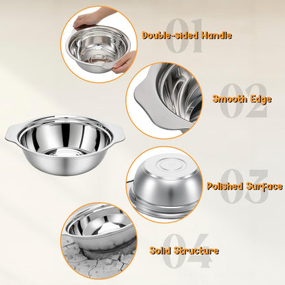 7Pcs Stainless Steel Colander Set, Rice Strainer with Mixing Bowl, 3/4/5QT Large Capacity Microporous Colander with Handle, Mesh Strainer for Washing and Draining Vegetables, Fruit, Dishwasher Safe