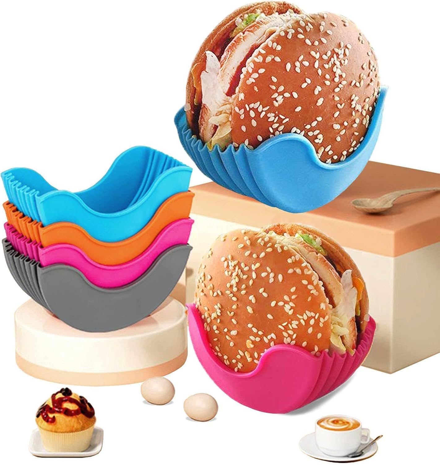 Hamburger Patty Freezer Containers with Lids, 4 Pack Silicone Burger Press Storage Trays for Freezing Ground Beef, Stackable Reusable Meal Prep Organizer