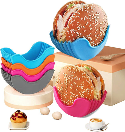 Hamburger Patty Freezer Containers with Lids, 4 Pack Silicone Burger Press Storage Trays for Freezing Ground Beef, Stackable Reusable Meal Prep Organizer