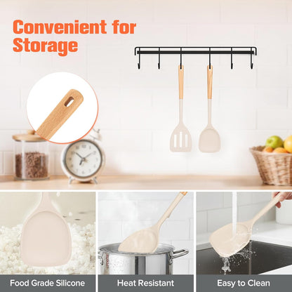 Extra Large Silicone Spatula Turner Set with Wooden Handle