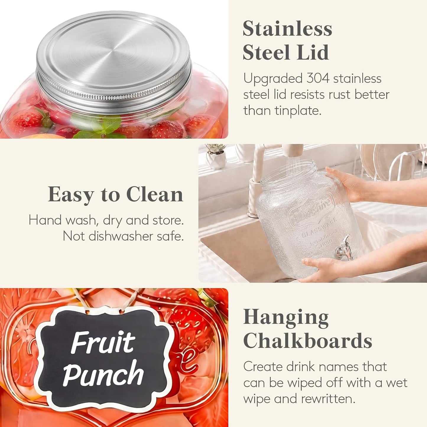 Lifewit 2 Gallon Glass Drink Dispenser for Parties, Beverage Container with Stand for Juice/Tea/Soda & Lemonade, Water Pitcher with Leakproof Spigot for Mimosa Bar, Birthday, Wedding Hosting, 2 Pcs