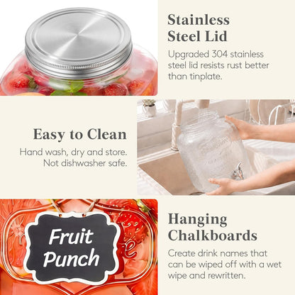 Lifewit 2 Gallon Glass Drink Dispenser for Parties, Beverage Container with Stand for Juice/Tea/Soda & Lemonade, Water Pitcher with Leakproof Spigot for Mimosa Bar, Birthday, Wedding Hosting, 2 Pcs