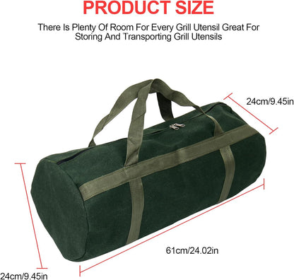 24" Grill Tool Storage Bag, Canvas, Black, Unisex, Classic Style, 60x24x24 cm/24 * 9.4 * 9.4 inches, Zipper Closure, Hand Strap, Perfect for Outdoor Grilling, Camping, Hiking