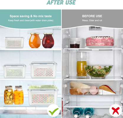 10 Pieces Fruit Storage Container for Fridge, 5 Pack Plastic Fruit Containers for Fridge with Removable Colander, Container for Fruit Berry Salad, BPA Free Kitchen Refrigerator Organizers