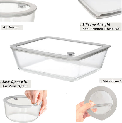 Glass Food Containers with Glass Lid, Microwave Safe Food Storage Container Set, 4 Pack of 35oz, Large Size Airtight Storage Set with Leak Proof Lids, Meal Prep Containers