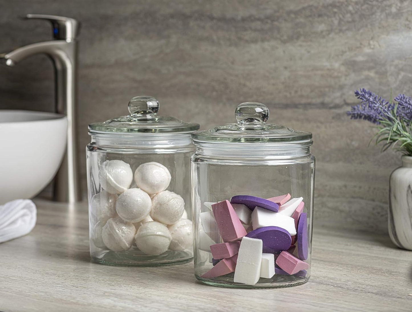 Le’raze 3pc Canister Sets for Kitchen Counter + Labels & Marker - Glass Cookie Jars with Airtight Lids - Food Storage Containers with Lids Airtight for Pantry - Flour, Sugar, Coffee, Christmas gift.