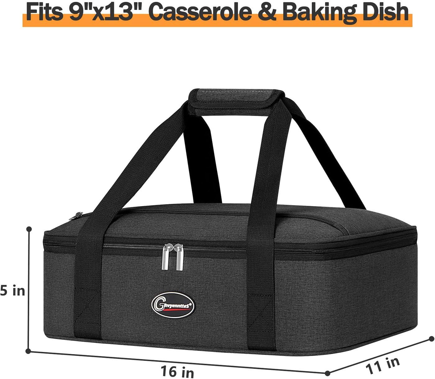 GhvyenntteS Insulated Casserole Carrier, Double Casserole Carriers for Hot or Cold Food Warmer Bag, Lasagna Lunch Bag Keep Food Warm for Potluck Parties, Picnic, Travel, Fits 9"x13" Baking Dish, Grey