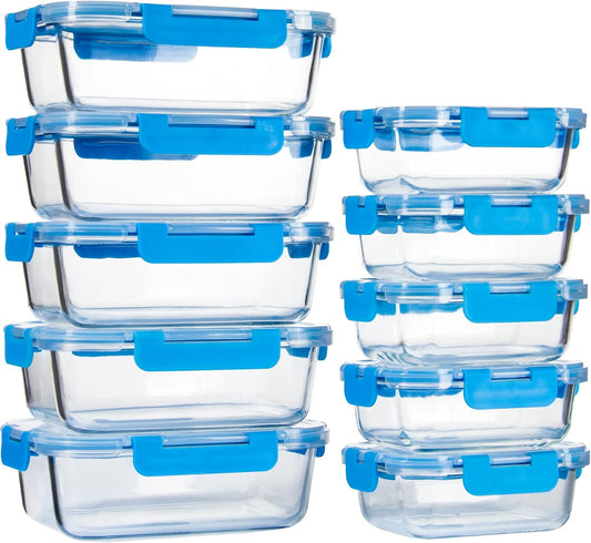 UMEIED 10 PACK Glass Food Storage Containers with Leak Proof Lids, Glass Airtight Meal Prep Containers Set for Lunch, On the Go, Leftover, Kitchen Pantry Organizers and Storage (Pink)