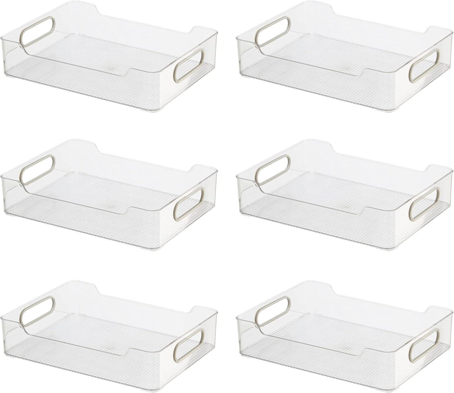 Oggi Cabinet/Drawer Storage Bin - 14" x 5" (Set of 6), Clear/Gray, Ideal for Kitchen Organization, Pantry Storage, Fridge Organizing