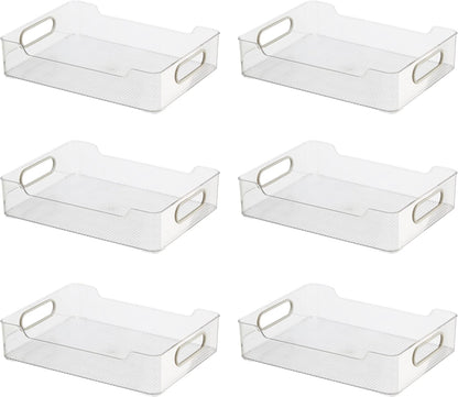 Oggi Cabinet/Drawer Storage Bin - 14" x 5" (Set of 6), Clear/Gray, Ideal for Kitchen Organization, Pantry Storage, Fridge Organizing