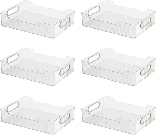 Oggi Cabinet/Drawer Storage Bin - 14" x 5" (Set of 6), Clear/Gray, Ideal for Kitchen Organization, Pantry Storage, Fridge Organizing