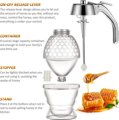 Boao Acrylic Honey Dispenser with Stand Comb Shaped Honey Pot, No Drip Syrup and Sugar Jar Pot with High Capacity Pourer Dispenser
