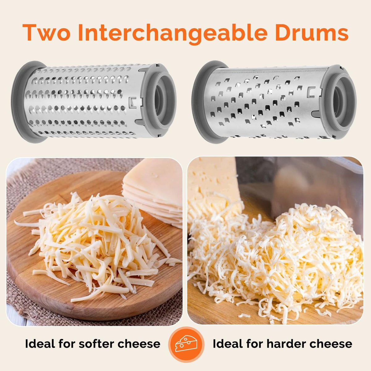 UHIYEE Patented Handheld Parmesan Cheese Grater with 2 Rotary Drums, White