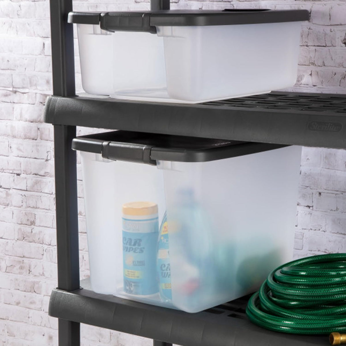 Sterilite 18-Pack Plastic Storage Bins w/ Lids, Shelf Totes Clear Containers, 25 Qt, Gray