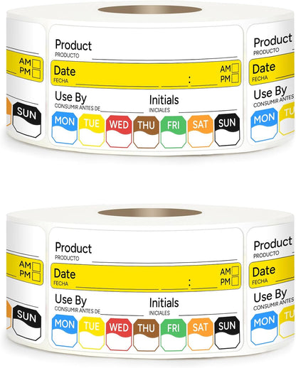 500 Pcs 1 inch X 2 inch Restaurant Quality Shelf Life Food Rotation Labels, Self-Adhesive Removable for Reusable Containers, Food Safety Date Sticker, Leftover Labels (1 * 2in-500pc-Yellow6)