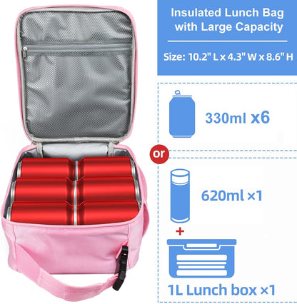 Insulated Lunch Bag, Leakproof Portable Lunch Box for Women Men Boys Girls, Large Capacity Cooler Bag with Handle and Bottle Pocket for Office School Camping Hiking Outdoor Beach Picnic (Black)
