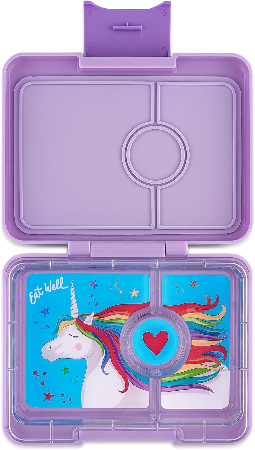 Yumbox Snack Box, 3 Compartments, Leakproof, Glitter Blue | Built-In Dip Well | Removable Compartment Tray | Easy-Open Single Latch | Lightweight & Compact | Perfect for Snacks & Sides