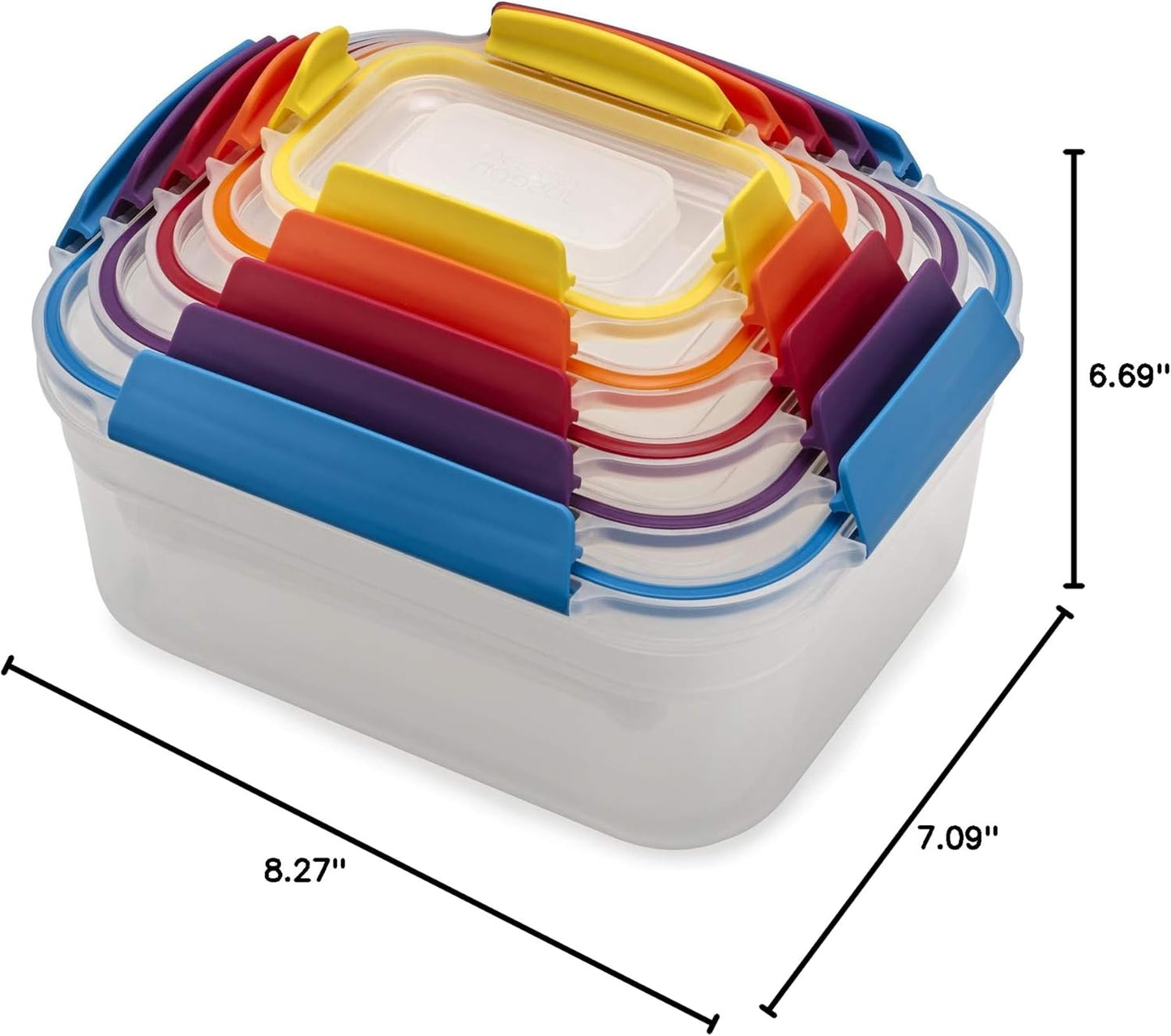 Joseph Joseph Nest Lock Plastic BPA Free Food Storage Container Set with Lockable Airtight Leakproof Lids, 10-Piece, Multi-Color