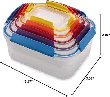Joseph Joseph Nest Lock Plastic BPA Free Food Storage Container Set with Lockable Airtight Leakproof Lids, 10-Piece, Multi-Color