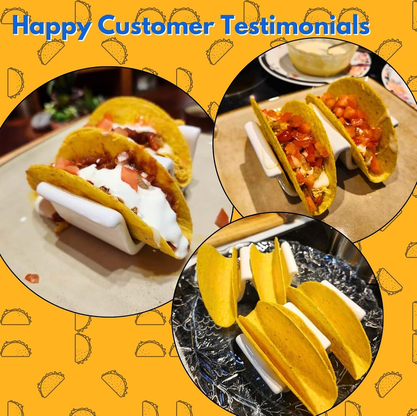 HolaTasty Taco Shell Holder Ceramic, Taco Gifts for Thanksgiving Christmas - Taco Holders Set of 2, Dual Taco Stand for Plates - Hold Street/Hard Shells, Mini Taco Night Accessories for Taco Lovers